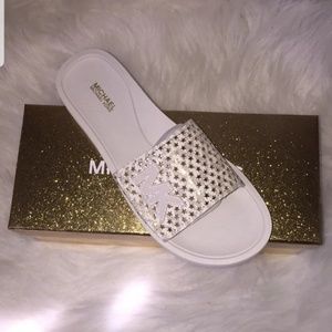 Michael Kors Lasered MK Logo Slides Sandals